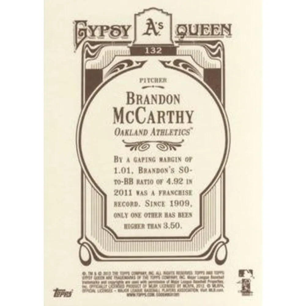 2012 Topps Gypsy Queen Brandon McCarthy # 132 Oakland Athletics